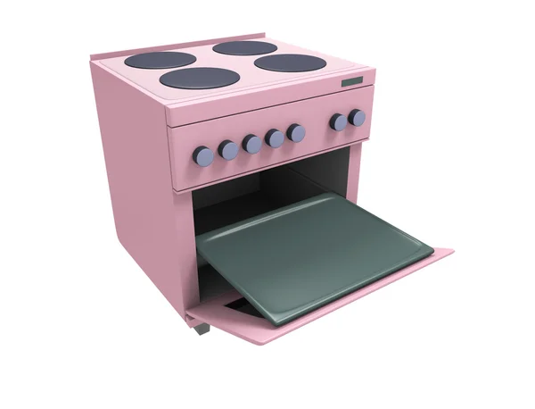 搞笑粉红色厨房炉灶与孤立在白色的打开烤箱 — 图库照片