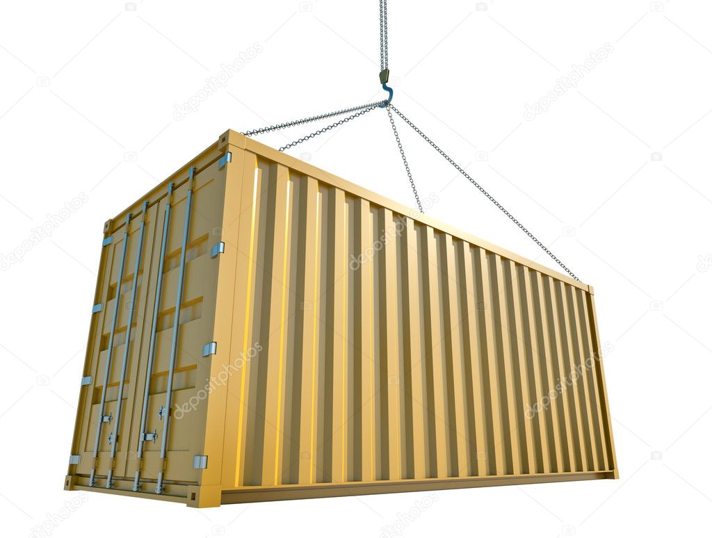 Yellow cargo container being picked up