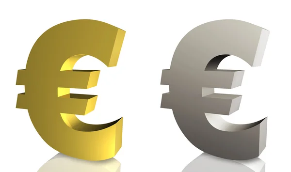 Euro Sign Argento Isolato Sfondo Bianco — Foto Stock