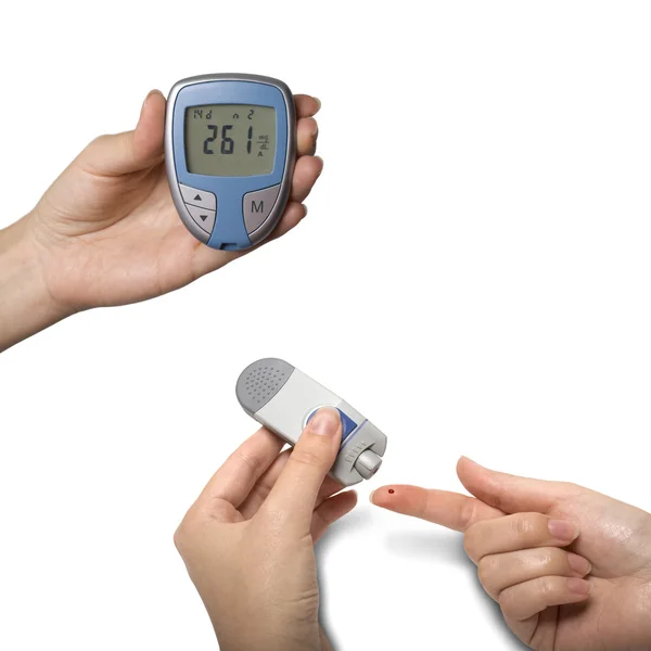 Diyabetik glocumeter ile kan şekeri testi — Stok fotoğraf