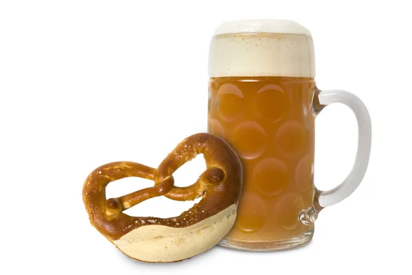 Copo Cerveja Bavarian Oktoberfest Isolado Branco — Fotografia de Stock