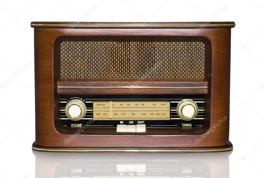 Funky Retro Radio with Mirror Effect Isolated on White
