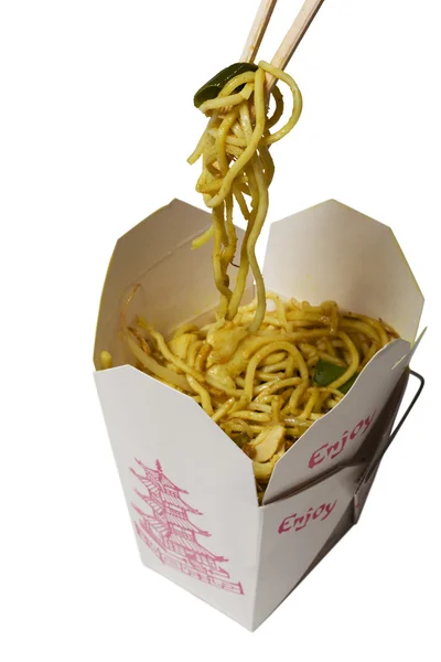 Makaron Chiński Fast Food Białym Tle — Zdjęcie stockowe