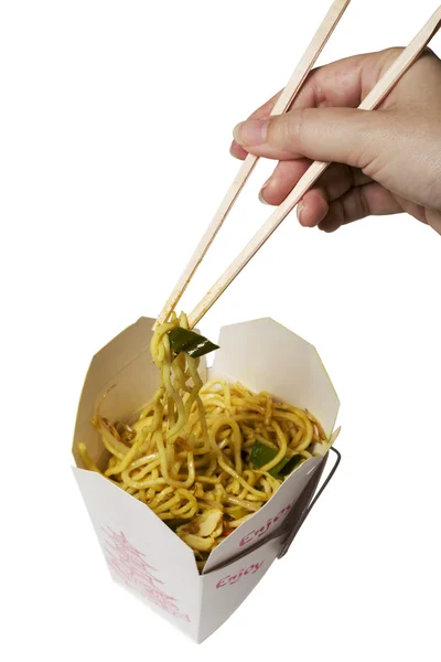 Macarrão Chinês Fast Food Isolado Branco — Fotografia de Stock