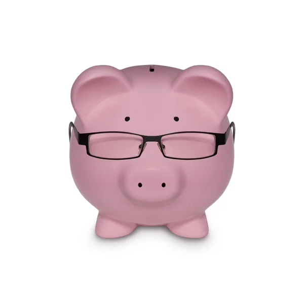 財政の概念のためのピンクの記号で貯金箱 — ストック写真