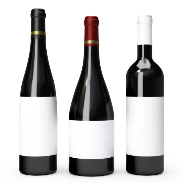 Três garrafas de vinho tinto — Fotografia de Stock