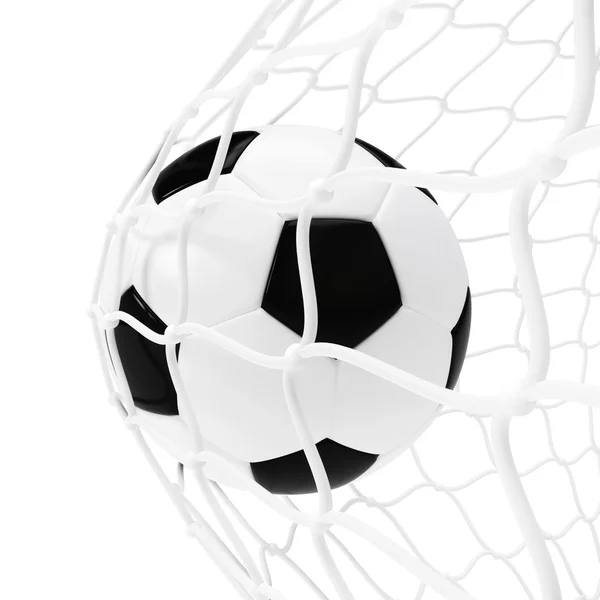 Fotbalový míč uvnitř sítě — Stock fotografie