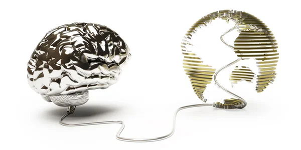 Dünya'ya bağlı demir beyin — Stok fotoğraf