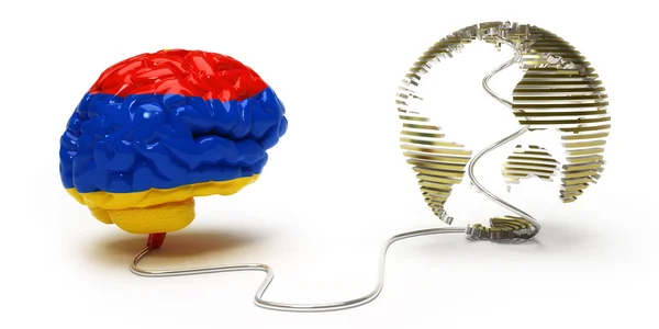Armenian Flag on human brain connected to Earth — Stock Photo, Image