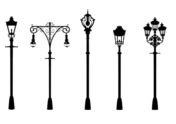 stock image Illustration of five vintage street lights