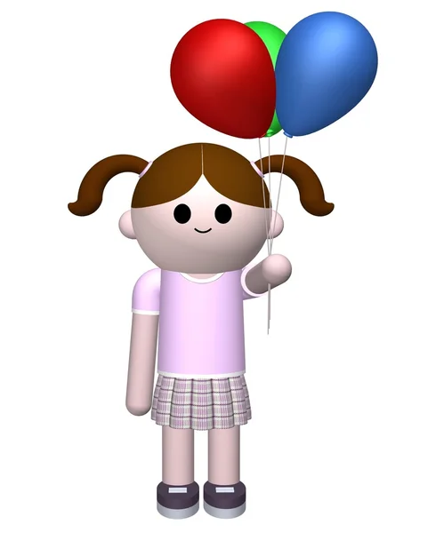 Ilustração Uma Menina Segurando Balões — Fotografia de Stock