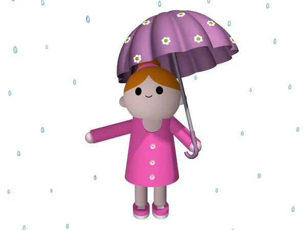 Ilustracja Kobietą Posiadającą Parasol Deszczu — Zdjęcie stockowe