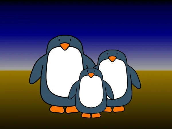 Pingüino pareja 1 niño — Foto de Stock