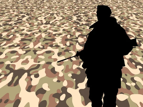 Soldier on perspective camouflage — Stock Photo, Image