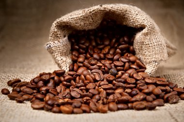 Studio Shot of Coffee Beans in a Bag clipart