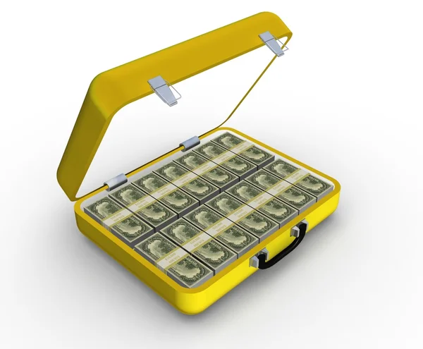 お金でブリーフケースの黄色のスーツケース — ストック写真
