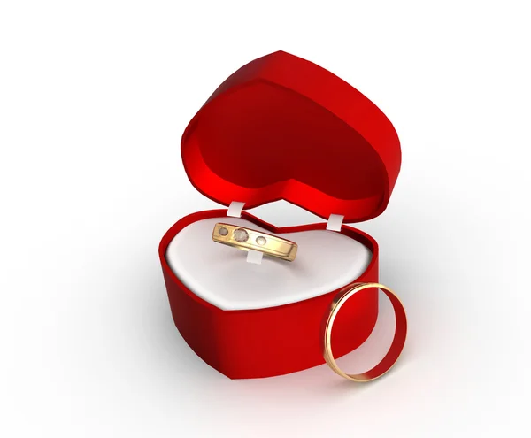 Esküvői Gyűrű Egy Ajándék Doboz Egy Fehér Háttér — Stock Fotó