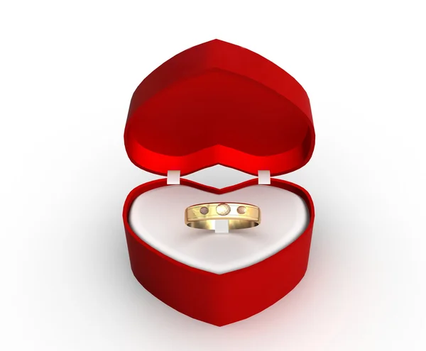 Γαμήλιο δαχτυλίδι σε ένα κιβώτιο δώρων με λευκό φόντο — Φωτογραφία Αρχείου