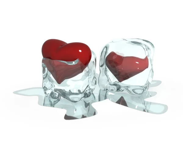 Corazón Rojo Congelado Cubo Hielo Aislado Blanco —  Fotos de Stock