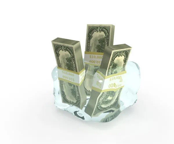 Dólar no gelo isolado no branco — Fotografia de Stock