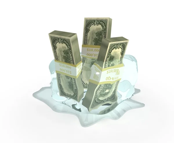 Dólar no gelo isolado no branco — Fotografia de Stock