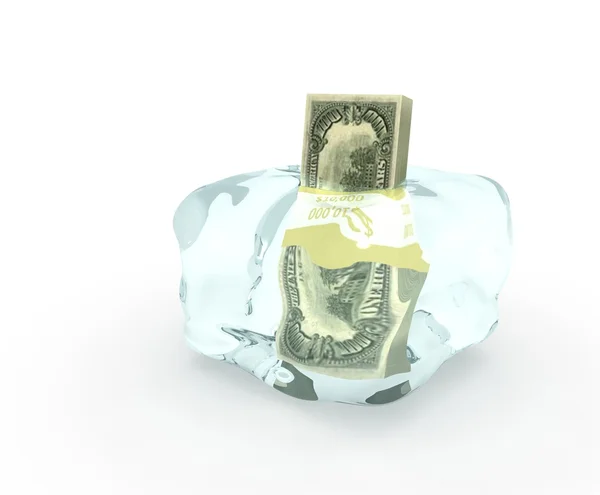 Dollar in ice isolated on white — Stock Photo, Image