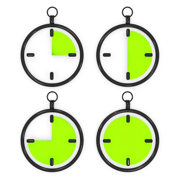 Ρυθμίστε ρολόι που δείχνει τις διαφορετικές χρονικές εικονογράφηση που απομονώνονται σε λευκό — Φωτογραφία Αρχείου