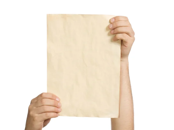 У руках людини старий папір — стокове фото