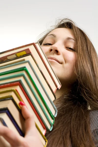 Jonge Mooie Werkende Vrouw Van Bibliotheek Met Boeken — Stockfoto