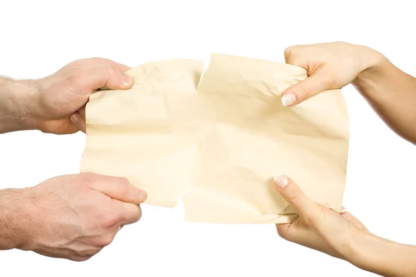 Paper Blank Leaf Female Man Hands — Stock Photo, Image