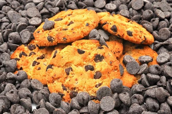 Stack Chocolate Chip Cookies Pile Chocolate Morsels — Stock Photo, Image