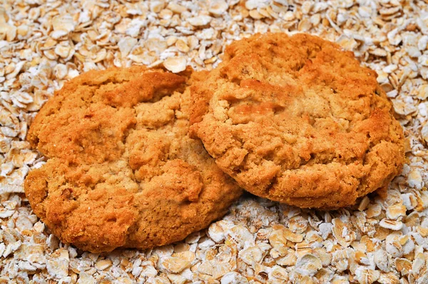 Two Oatmeal Cookies Bed Oatmeal — Stock Photo, Image