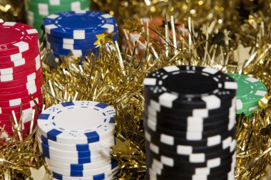 bir solucan içinde bonus casino chips Noel ışık ve arka plan