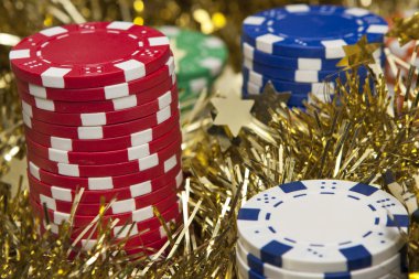 bir solucan içinde bonus casino chips Noel ışık ve arka plan