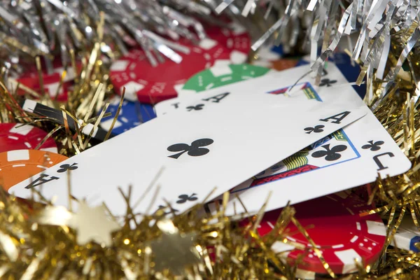 Bonus de jetons de casino dans une lumière de Noël ver et fond — Photo