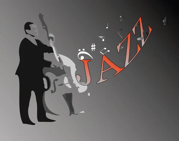 Hombre tocando jazz en contrabajo — Vector de stock