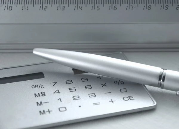 Photo Tools Calculation Metal Handle Calculator Ruler — Stock Photo, Image