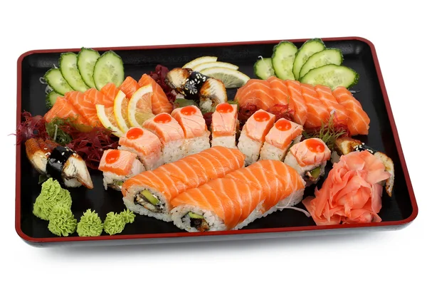 Sushi on a black tray — Stock Photo, Image