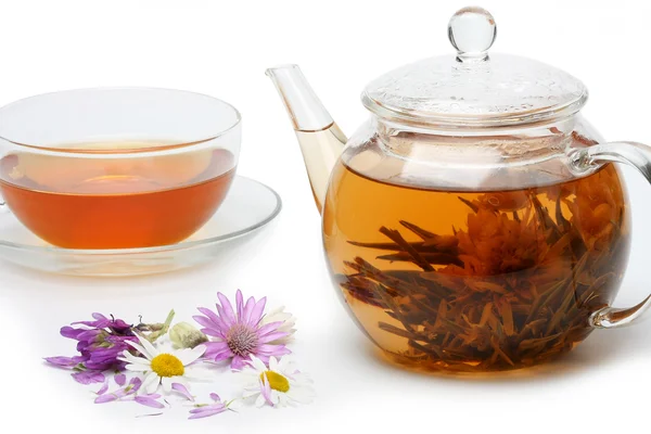 Kettle with tea brewed flower — Stock Photo, Image
