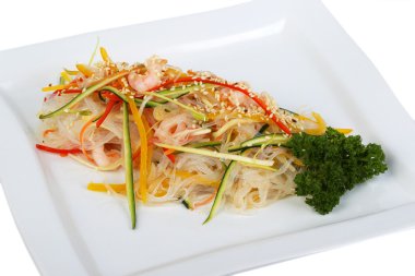 Spaghetti Brown Rice with shrimp and vegetables