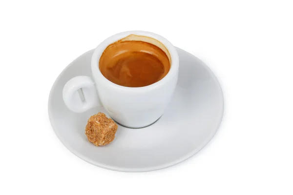 Eine Tasse Kaffee Auf Einer Untertasse Und Ein Stück Rohrzucker — Stockfoto