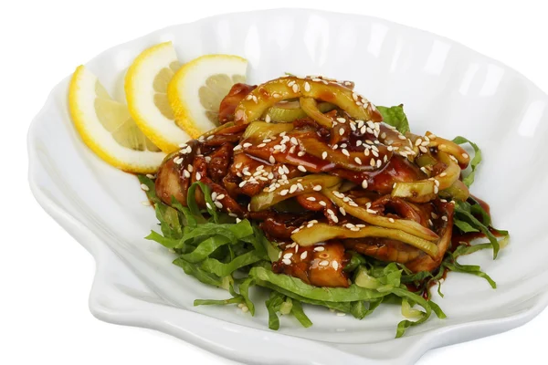 Fish Eel Sauce Sesame Seeds Lemon — Stock Photo, Image