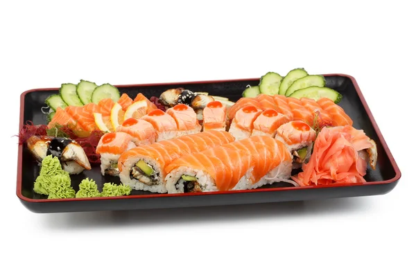 Sushi on a black tray — Stock Photo, Image