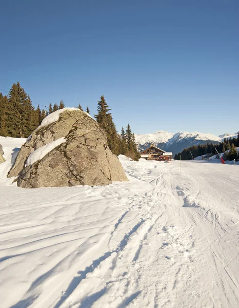 Vue d'une piste de ski avec rocher — Photo