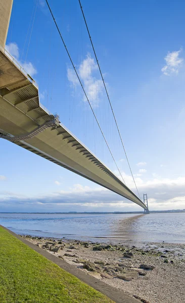 Large Suspension Bridge Spanning Wide River — Stock Photo, Image