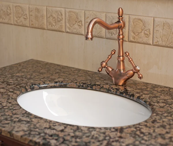 Washbasin Bathroom Marble Surround Ornate Tap — Stock Photo, Image