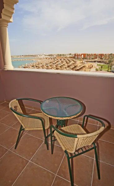 Vista di una camera sulla spiaggia camera d'albergo — Foto Stock