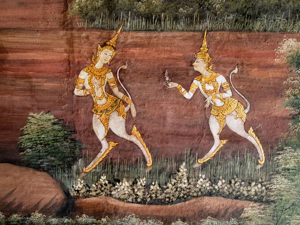 Estilo de arte tailandesa Pintado em uma parede do templo — Fotografia de Stock