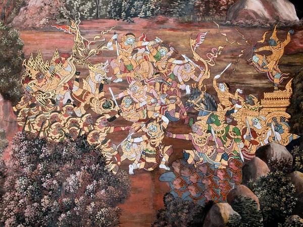Tajskiej sztuki złota obraz na ścianie — Zdjęcie stockowe