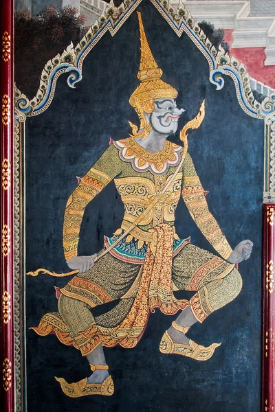 Arte tailandesa pintura a ouro na parede — Fotografia de Stock